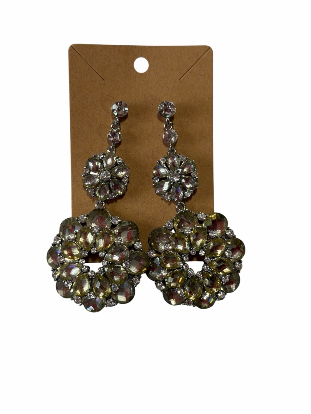 Crystal Drop Floral Earrings - Iridescent Vintage Heavy